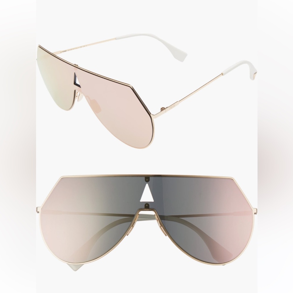 New Fendi 99mm Eyeline Aviator Sunglasses in Rose gold